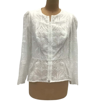 Anne Fontaine Broderie Anglaise Lightweight Jacket Size 16 White Cotton Blend 