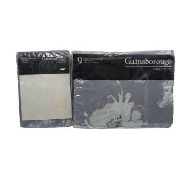 Gainsborough Grey Cotton Sateen Q/S Quilt Cover + 4 Pillowcases