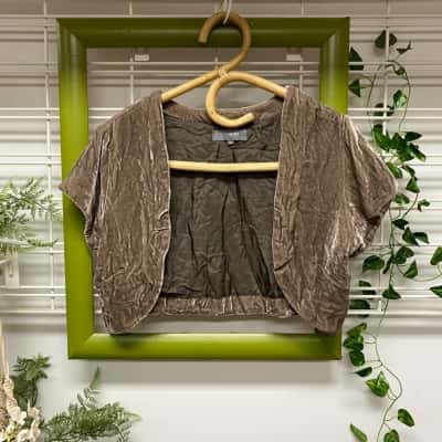 Poem Womens 100% Silk Crushed Velvet Bolero/Shrug Beige Size M