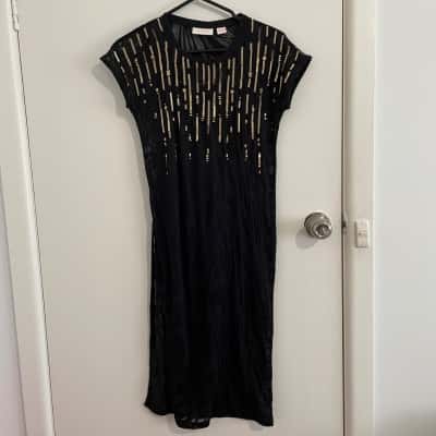 Sass & Bide Womens  Size XXS Sheer Split T Dress Black  / Gold 