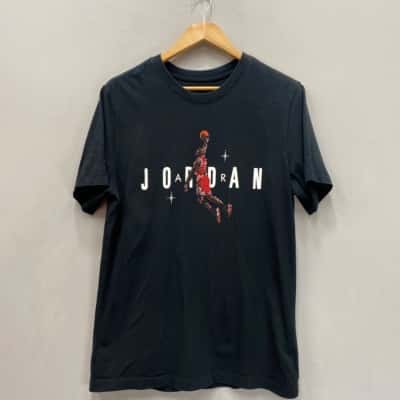Jordan Mens  Size M Short Sleeve Dot-print Logo T-shirt Black  