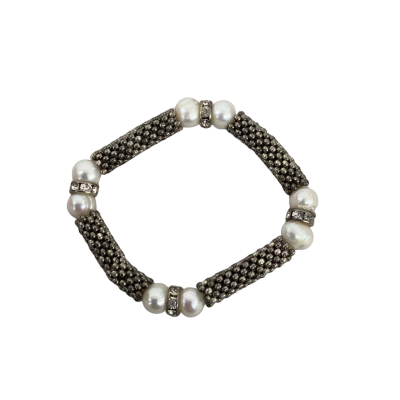  Womens Beaded Bracelet Silver Tone with Natural Pearls