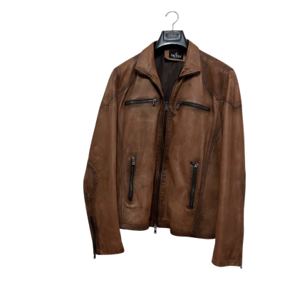 Vera Pelle Mens  Size M Front Zipper Brown 