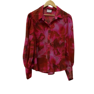 RUNAWAY Womens  Size 12 Blouse/ Button Up Top / Long Sleeve Shirt Pink  / Red 