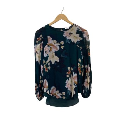Witchery Womens  Size 10 Long Sleeve Top Floral / Green / White 