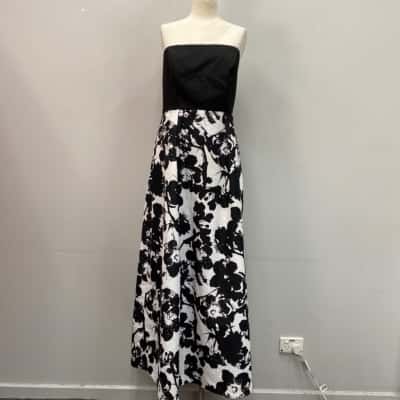 City Chic Womens  Size 14 Strapless Maxi  Dress Black  / Floral / White 
