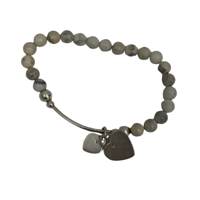 925 Marked 2 Hearts Women's Bracelet Stone Beads Ivory