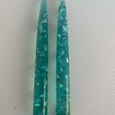 Pair 8" Teal or Turquoise MCM Lucite Confetti Taper Candles