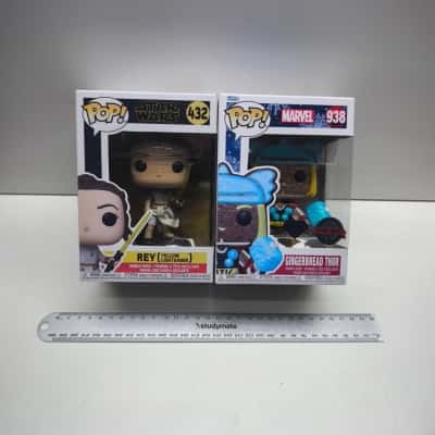 Funko Pop Star Wars Rey 432 & Marvel Gingerbread Thor 938 Vinyl Figure Lot