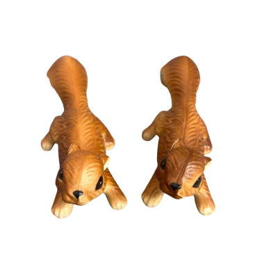Vintage Pair of Japanese Ceramic Squirrel Figurines – Woodland Animal Ornaments