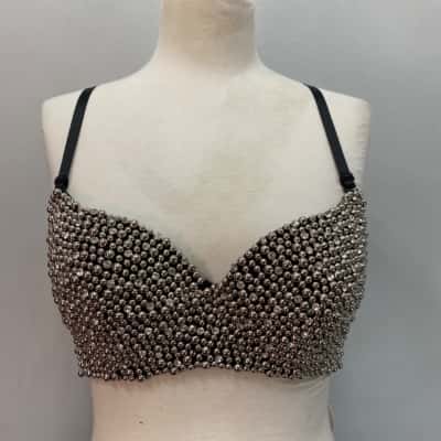 Ava Womens  Size 10 Studded & Diamonte Bralette Black  / Silver 
