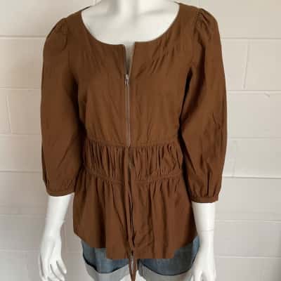 Veronika Maine Womens  Size S 3/4 Sleeve Top / Blouse Brown 