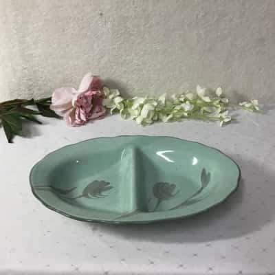 Green / Grey Patterned Ceramic Divided Dish 