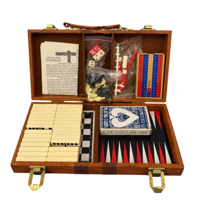 Leather Games Compendium Backgammon Chess Dominoes Cards & Dice