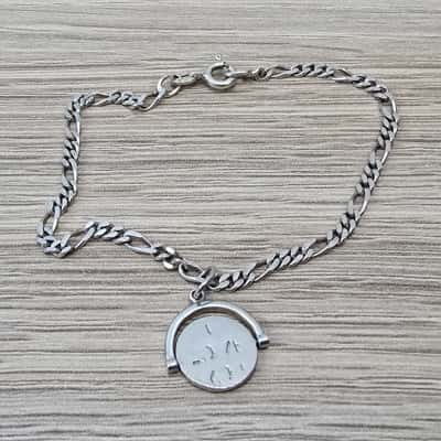 Vintage Italian 925 Sterling Silver “I Love You” Spinner Charm Bracelet – Figaro Curb Chain
