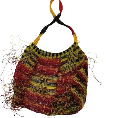  Handwoven Net Shopping Tote / Bilum / Dillybag in Black / Red / Yellow 