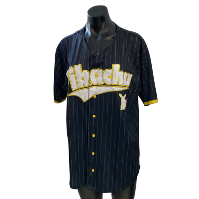 Pokemon Unisex  Size M Black  / Pinstriped / Yellow baseball shirt 
