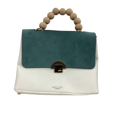 Luella Grey London Womens Handbag Turquoise / White with Wooden Handle 