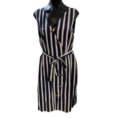 W.Lane Womens  Size 12 Casual Dress Navy Blue / Striped / White 