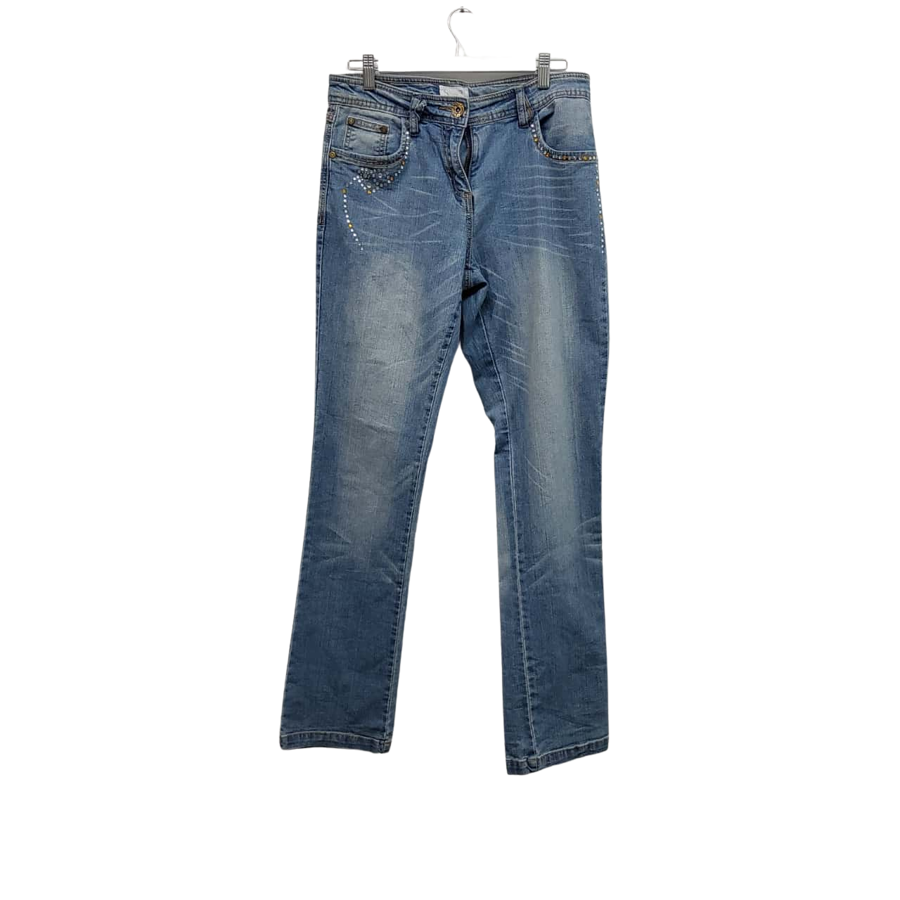 Queenspark Womens Size 12 Flared / Straight Leg Blue / Gold / Silver (s)