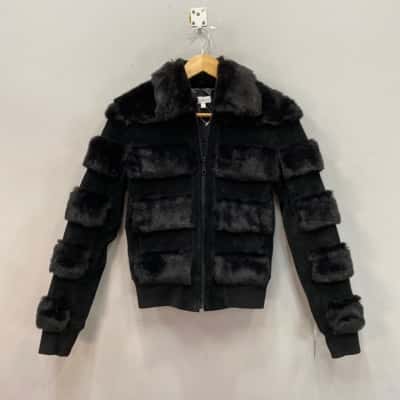 BNWOT Charlotte Russe Womens  Size S Suede Leather & Faux fur Jacket Black  