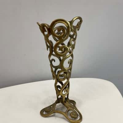 Vintage open-work filigree brass Art Nouveau inspired vase 250mm