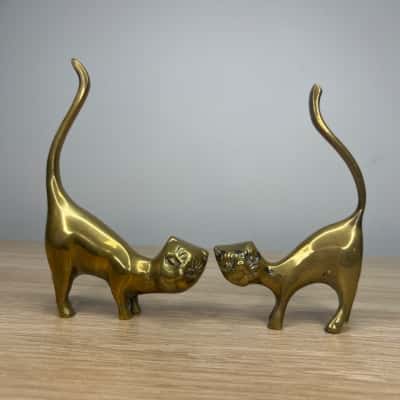 Small Vintage Brass Cats Set of 2