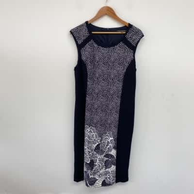 Liz Jordan Navy Blazer Printed Panel Pencil Dress  Size 14 