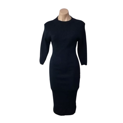 Saba Womens Size 10 Navy Blue Ava Rib 3/4 Sleeve Midi Dress (new)