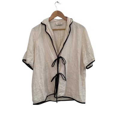 Dissh Womens Linen Size 6 3/4 Sleeve Top Beige / Black  