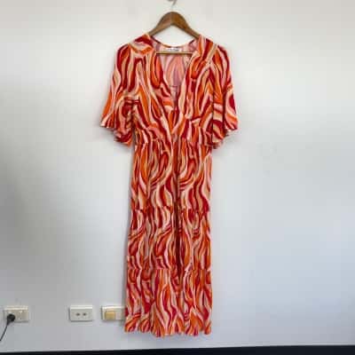 Salty Bright Pink Orange Striped Short Sleeve Maxi Dress  Size 12 