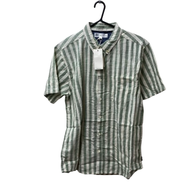 Rivers Mens  Size L Short Sleeve Shirt Green / Striped -100% Cotton