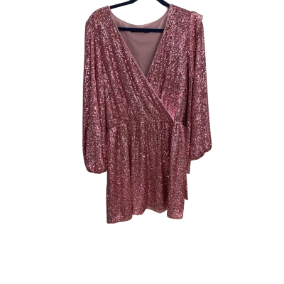 Portmans Womens  Size 18 Formal Dress Pink  Sequened Long Sleeve With Wrap Belt