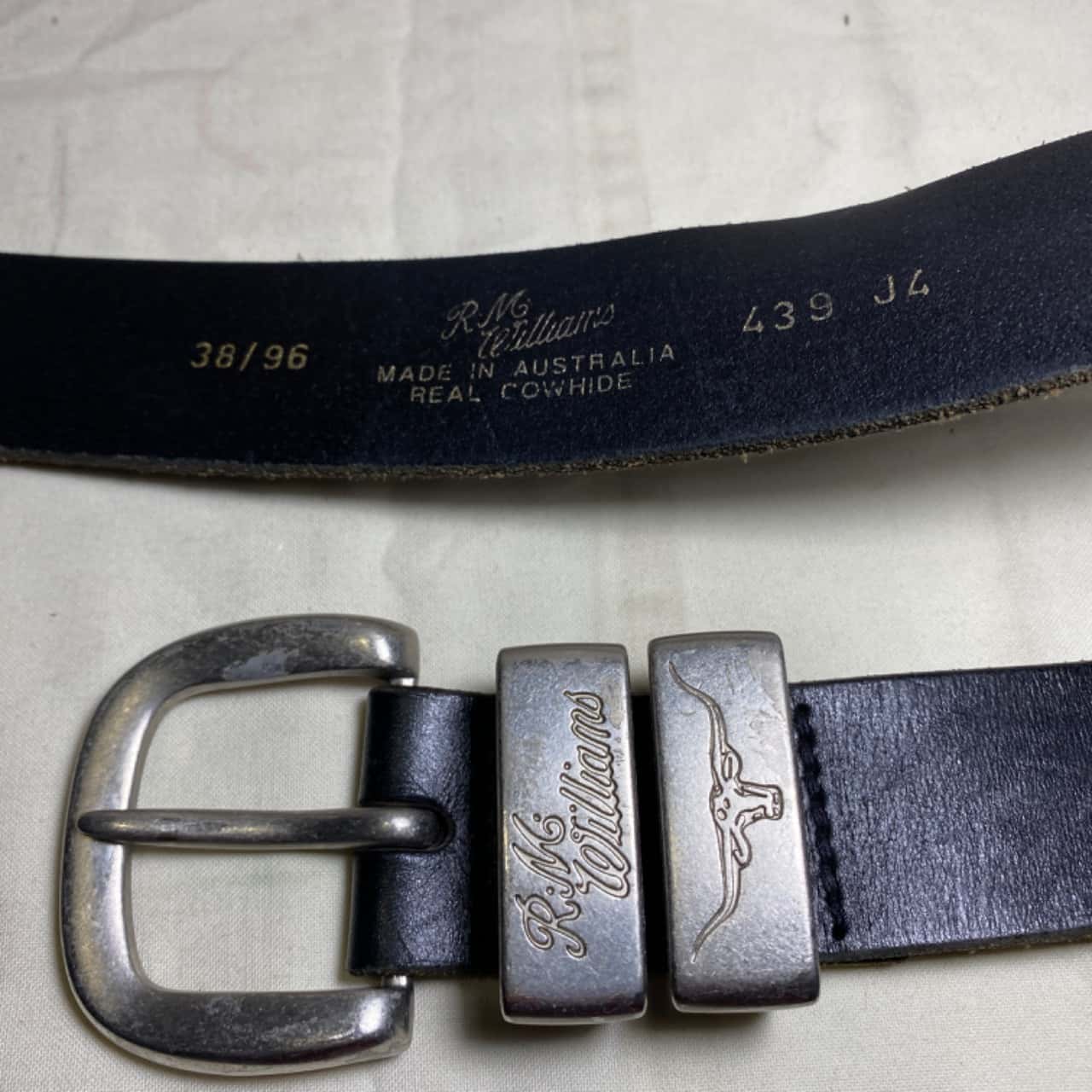 Mens RM Williams black Belt 110x4 cm leather size 38x96(s)