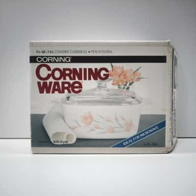 Vintage Corning Ware Peach Floral 1.5Qt Covered Casserole A-1.5-336 in Box