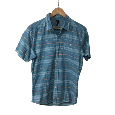 St Goliath Mens Size L Teal / Multicoloured Striped Short Sleeve Shirt