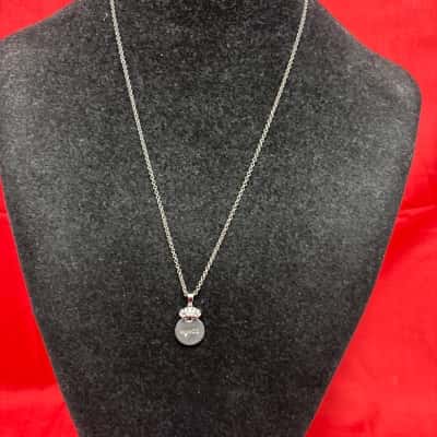 Mimco Women's Silver Tone Pendant Necklace featuring a Round Disc Inscribed with the Brand Logo