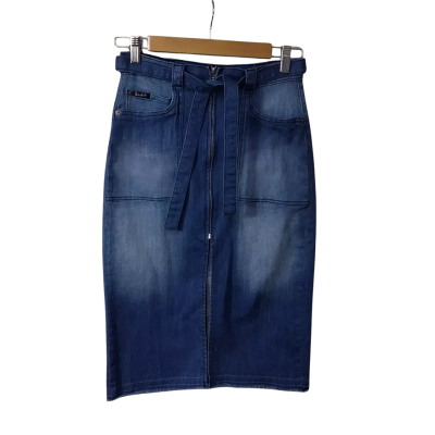 Bardot Womens Size 10 Blue Denim Joni Aline Skirt with Tie Belt (new)