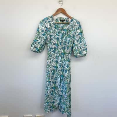 David Lawrence Turquoise Multi Mirabeau Linen Blend Dress  Size 10 