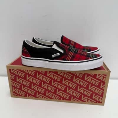 NEW - Vans Red Tartan Slip Ons - Size EUR 38 