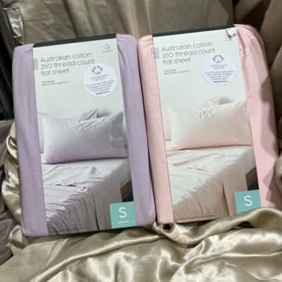 Home Australian Cotton 250 Thread count Flat Sheets x2 Single Bed Purple/Pink