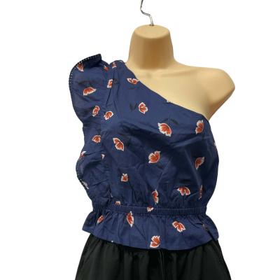 Country Road Womens  Size 12 Cropped /One Shoulder Top Floral / Navy Blue 