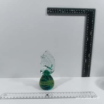 Mdina Glass Paper Weight Figurine Statue Sea Horse Malta Two Toned Green Swirl Signed 