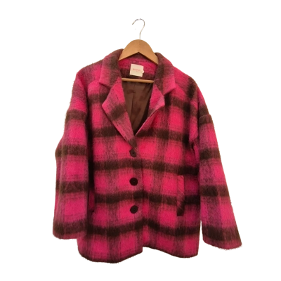 Gorman Womens  Size 14 Brushed pink and brown check wool-blend coat