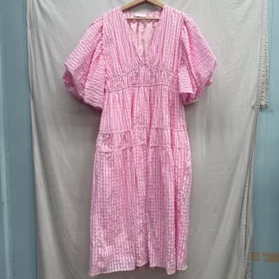 GINGHAM & HEELS Pink Plaid Short Sleeve Dress, Size L