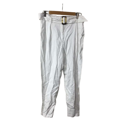 Sussan Womens Size 10 White Linen Blend Straight Leg Belted Pants (new)