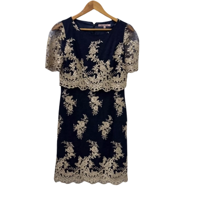 Review Womens  Size 10 Short Sleeve Dress  Gold / Navy Blue 