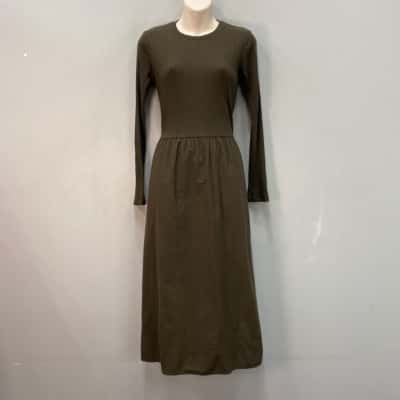 Zara Womens  Size 8-10 Long Sleeve Midi Dress Khaki 