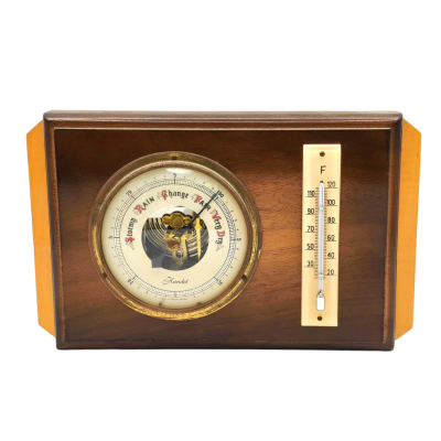 Vintage Wooden "Handel" Branded Barometer & Thermometer Made In West Germany - Wooden Mount Wall Hanging  (brica2)