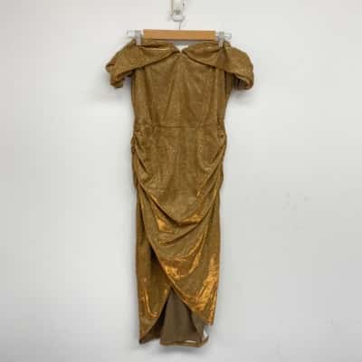 Boohoo GOld Off Shoulder Shimmer Wrap Front Midaxi Dress  Size 12 
